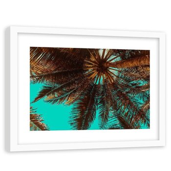 Feeby, Obraz w ramie białej, Palma na turkusowym niebie, 90x60 cm - Feeby