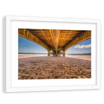 Feeby, Obraz w ramie białej, Plaża pod molo, 60x40 cm - Feeby