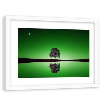 Feeby, Obraz w ramie białej, Samotne drzewo, 90x60 cm - Feeby
