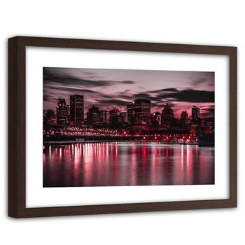 Feeby, Obraz w ramie brązowej, Czerwone światła miasta, 90x60 cm - Feeby
