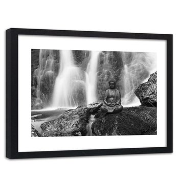 Feeby, Obraz w ramie czarnej, Budda z wodospadem, 60x40 cm - Feeby