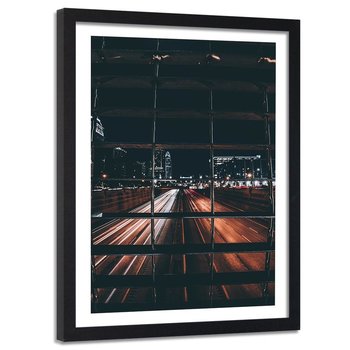 Feeby, Obraz w ramie czarnej, Ulica nocą, 40x60 cm - Feeby