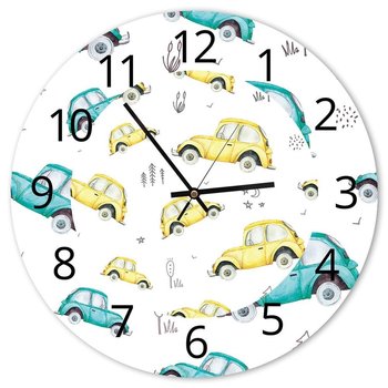 Feeby, Obraz z zegarem, Niebiesko żółte samochodziki, 40x40 cm - Feeby