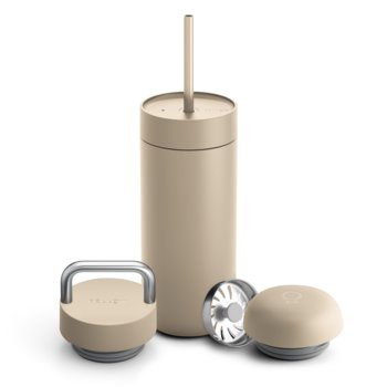 Fellow Carter Move Mug Zestaw kubek + 3 nakrętki (Regular Lid, Carry Lid, Cold Lid + słomka) piaskowy - FELLOW