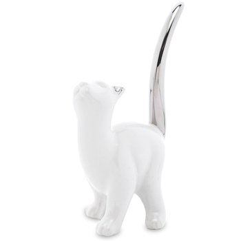 Figurka dekoracyjna - biało - srebrny kot Persa 15,5x8,5 cm - Duwen