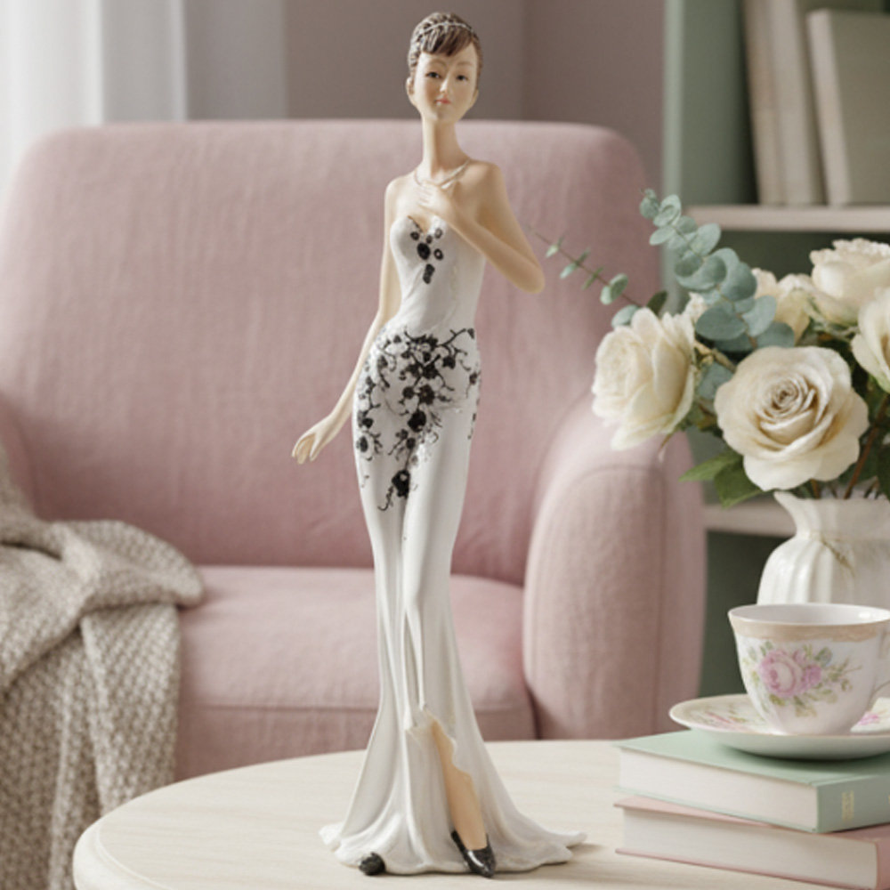 Figurka ozdobna, Dama z kolią w białej sukni glamour art deco