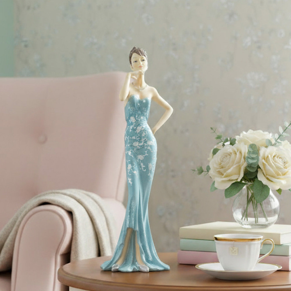 Figurka ozdobna, Dama z kolią w błękitnej sukni glamour art deco