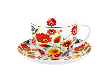 Filiżanka do kawy i herbaty porcelanowa ze spodkiem DUO ŁOWICZ 470 ml - Duo