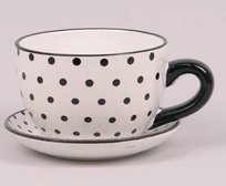 Filiżanka doniczka czarno-biała KROPKI średnica 15cm
