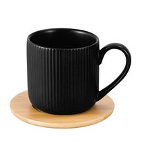 Filiżanka Florina Alisa 260 ml czarna porcelana ze spodkiem bambusowym Florina