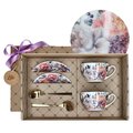 Filiżanka porcelanowa ze spodkiem i łyżeczką (2 szt.) 255 ml + pudełko prezentowe Lile Purpura P31859&nbsp;-&nbsp;Lile