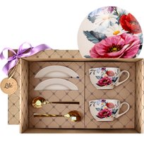 Filiżanka porcelanowa ze spodkiem i łyżeczką (zestaw 2 szt.) 245 ml zestaw prezentowy Lile Prati P35201 Lile