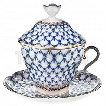 Filiżanka z przykrywką Siatka Kobaltowa 250ml Łomonosov - Tea Tea