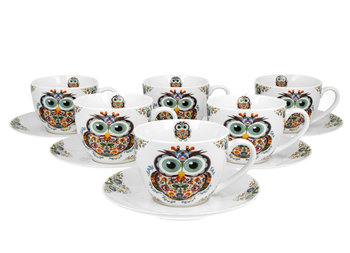 Filiżanki do  kawy i herbaty porcelanowe ze spodkami DUO ETNO SOWA 270 ml 6 szt - Duo