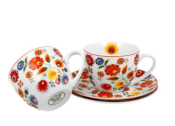 Filiżanki do  kawy i herbaty porcelanowe ze spodkami DUO ŁOWICZ 270 ml 2 szt - Duo