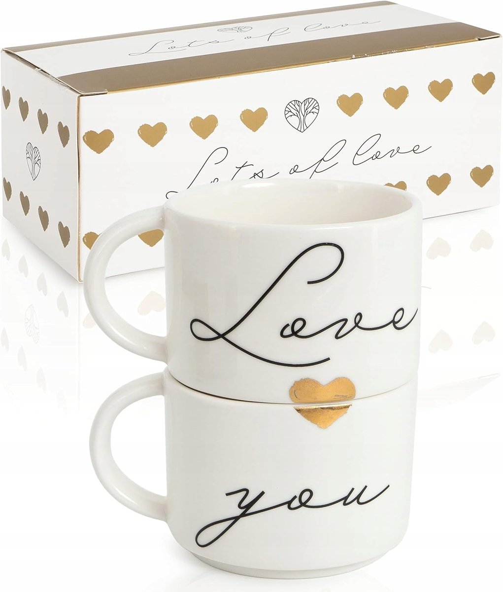 Filiżanki Ślubne Dla Pary Prezent Kubki Kamionka Białe Złote Napisy ...