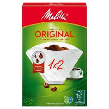 Filtry do kawy MELITTA Original 1x2, 40 szt - rozmiar 1x2 papier Aromapor dripper manualne parzenie kawa akcesoria kuchenne - Melitta