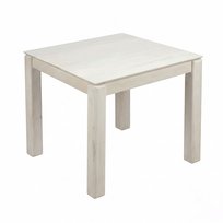 FineBuy Stół do Jadalni 80x80 cm Lite Drewno Mango Bielony, Kwadratowy mały stół do jadalni dla 4 osób, stół kuchenny z prawdziwego drewna, ręcznie wykonany unikat, stabilne nogi