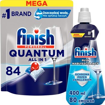 Finish Quantum, kapsułki do zmywarki 84 sztuk + Nabłyszczacz 400ml - Finish