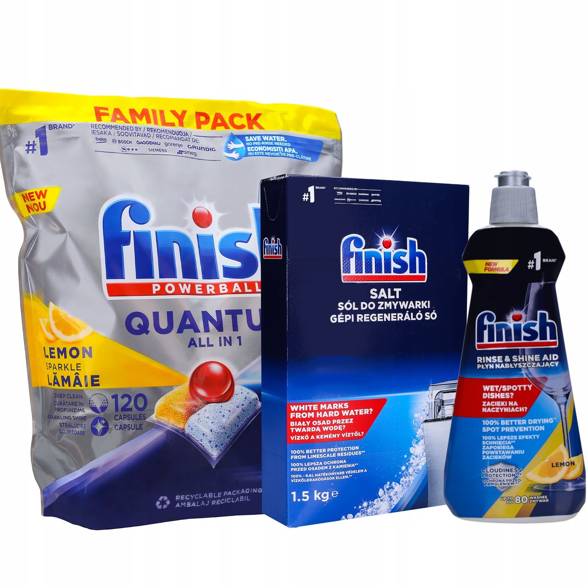 Finish Zestaw do zmywarki Kapsułki Quantum All-in-1 120szt Sól ...