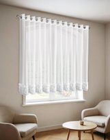 Firana biała z siateczki zdobiona aplikacją 3D w róże 350x160 cm przelotka - ROSES2 - Eva Minge