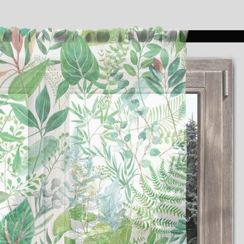 Firana FLORAL wzór F08 | zielone liście 140 x 230 cm - DECORDRUK