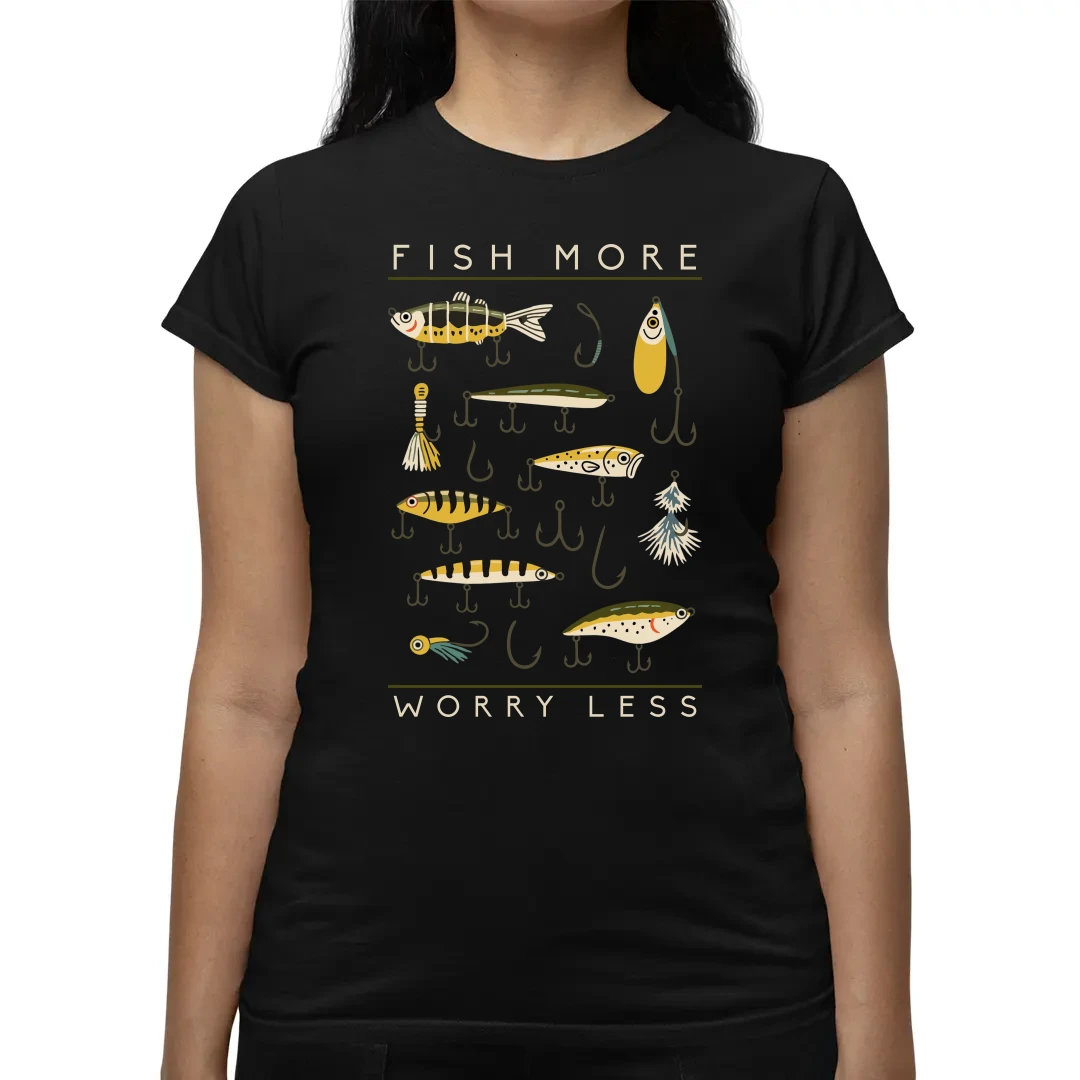 Fish more, worry less - damska koszulka wędkarska - Koszulkowy | Moda ...