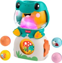 Fisher-Price Podświetlana muzyczna żabka Zabawka interaktywna z piłeczkami, 4 piłeczki, aktywizująca zabawka rozwojowa dla niemowląt od 6 miesiąca życia, JLB96