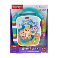 Fisher - Price „Ucz się i śmiej!” Książka z wierszykami (Turkusowa), Polska wersja językowa, dla dzieci 6 - 36 mies. JMM57