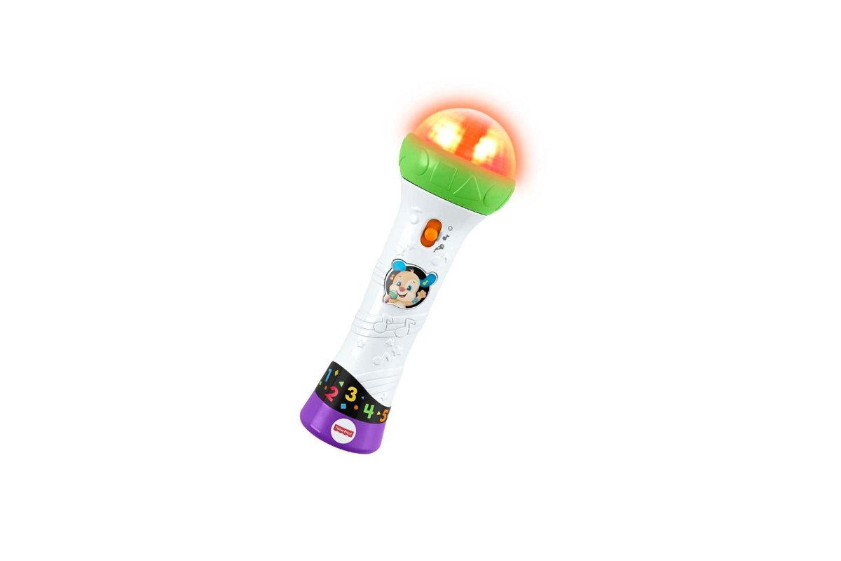 Fisher-Price „Ucz się i śmiej!”, Mikrofon Malucha – Śpiewaj i nagrywaj!, Edukacyjna zabawka interaktywna, Polska wersja językowa, dla dzieci 18 mies..