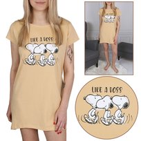 Fistaszki Snoopy Damska koszula nocna, brzoskwiniowa koszulka do spania, bawełniana, na krótki rękaw S sarcia.eu