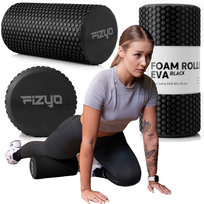 Fizyo Wałek do Masażu 30x15 cm - Piankowy Roller EVA do Jogi, Pilatesu, Fitnessu, Rehabilitacji, Regeneracji Mięśni, Łagodzi Ból Pleców, Nóg, Powięzi, do Samodzielnego Masażu Kręgosłupa - Czarny