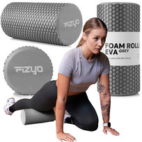 Fizyo Wałek do Masażu 30x15 cm - Piankowy Roller EVA do Jogi, Pilatesu, Fitnessu, Rehabilitacji, Regeneracji Mięśni, Łagodzi Ból Pleców, Nóg, Powięzi, do Samodzielnego Masażu Kręgosłupa - Szary