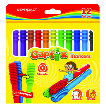 Flamastry Keyroad Capfix Markers, zmywalne, 12 kolorów - Keyroad