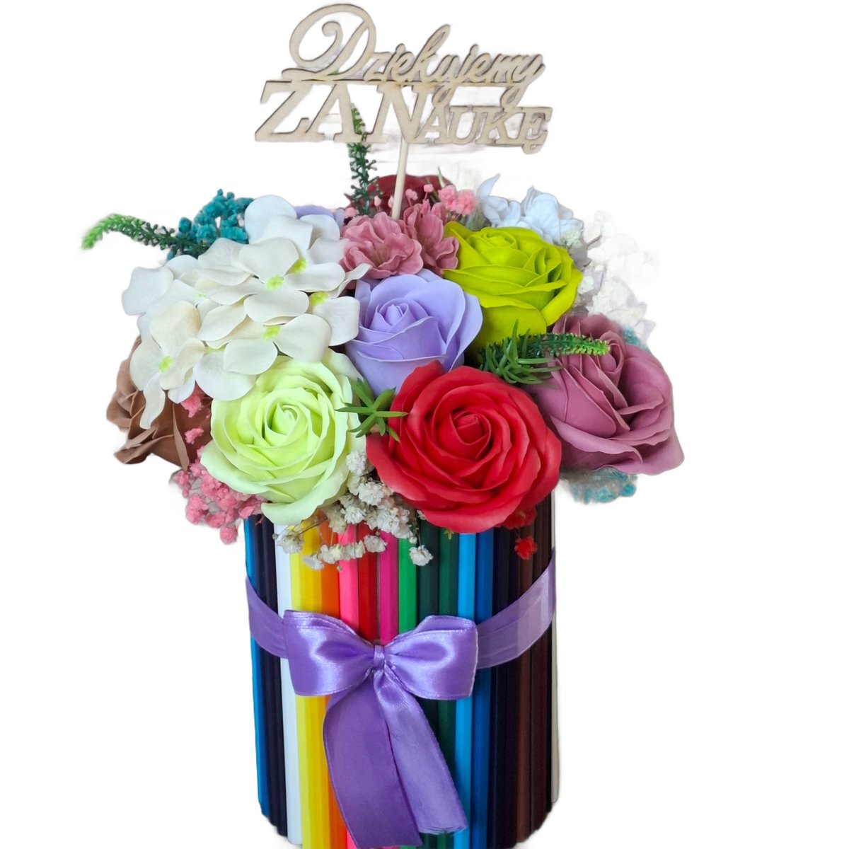 Flower Box Kredki Wieczny Bukiet Róże Mydlane Prezent Zakończenie Roku