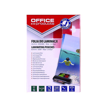 FOLIA DO LAMINOWANIA OFFICE PRODUCTS, 65X95MM, 2X125MIKR., BŁYSZCZĄCA, 100SZT., TRANSPARENTNA - Office Products