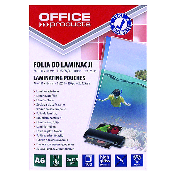 Фото - Плівка для ламінування FOLIA DO LAMINOWANIA OFFICE PRODUCTS, A6, 2X125MIKR., BŁYSZCZĄCA, 100SZT.,