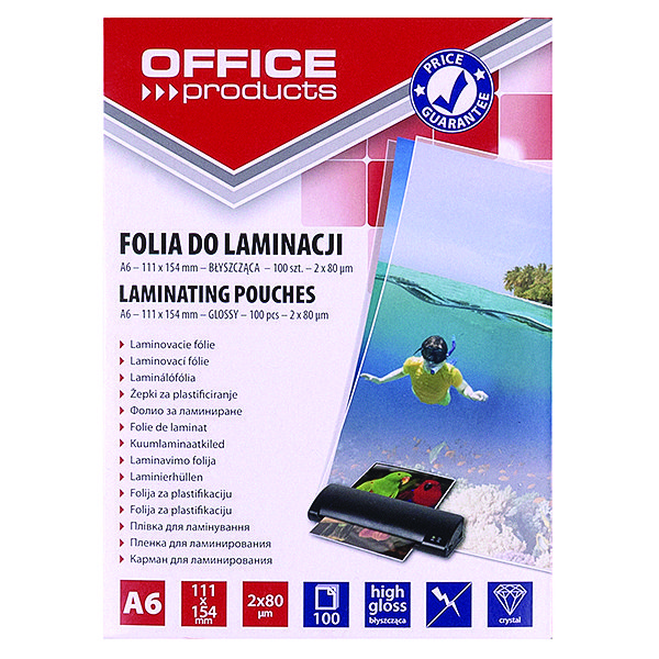 Фото - Плівка для ламінування Folia DO LAMINOWANIA OFFICE PRODUCTS, A6, 2X80MIKR., BŁYSZCZĄCA, 100SZT., 