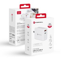 Forcell Ładowarka Sieciowa 3w1 ze złączem USB C i USB A - 3A 45W z funkcją ładowania PD i QC 4.0 i trzema wymiennymi wtyczkami