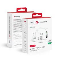 Forcell Wielofunkcyjna Ładowarka 4w1 15W ze złączami USB/USB typ C, power bankiem 8000mAh i ładowaniem bezprzewodowym