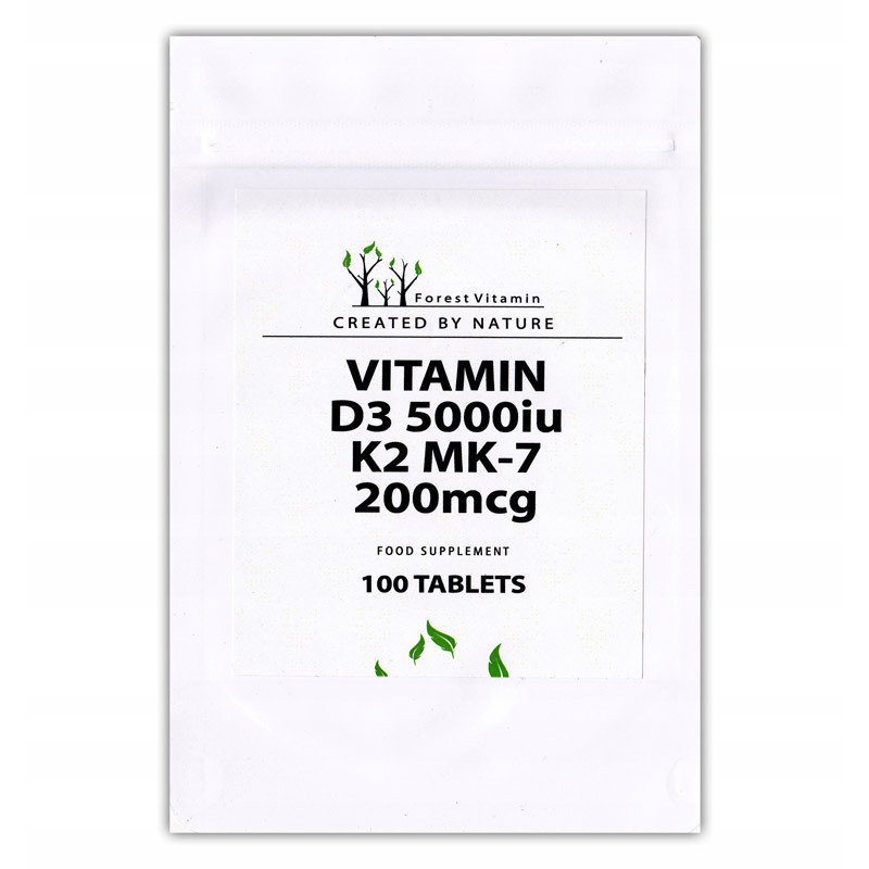 Фото - Вітаміни й мінерали Forest Vitamin Vitamin D3 5000Iu K2 Mk-7 200Mcg Suplement diety, 100 tab. 