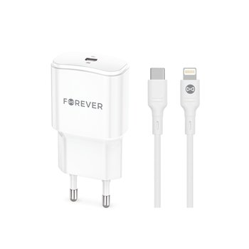 Forever Ładowarka sieciowa PD QC TC-01-20C 1x USB-C 20W biała + kabel USB-C - Lightning 20W - TelForceOne S.A.