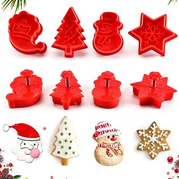 Formy Do Pieczenia Ciastek Bożonarodzeniowych Plastikowe Czerwone 4Szt - Inny producent