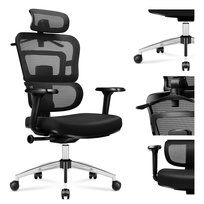 Fotel biurowy Mark Adler Expert 4.9, z ergonomicznym oparciem dopasowującym się do ciała, regulowanym zagłówkiem i podłokietnikami, elastyczną podporą lędźwiową, wentylowaną tkaniną Mesh HD, praktycznym wieszakiem na ubrania oraz funkcją pochylania SeatRest, Czarny