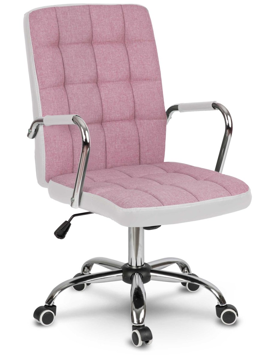 Fotel biurowy obrotowy krzesło biurowe materiałowe SOFOTEL Benton, biało różowy