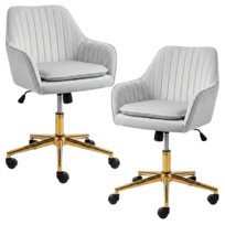 Fotel biurowy szary welur, złota chromowana podstawa, regulacja wysokości, ergonomiczne oparcie i podłokietniki idealny do home office, toaletki i pokoju młodzieżowego