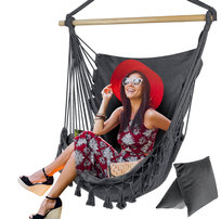 Fotel brazylijski duży boho krzesło huśtawka fotel wiszący mocny wytrzymały z grubej bawełny 150x120cm | ActivePlus antracytowy