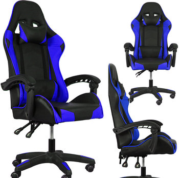 Fotel buirowy gamingowy skórzany kubełkowy FORMULA - YN - czarno - niebieski - MebloweLove