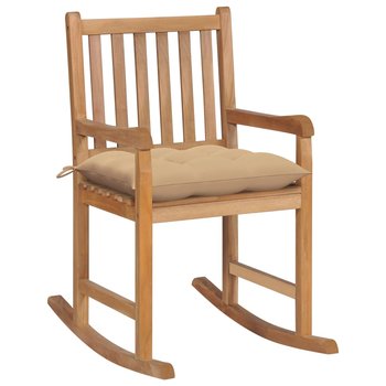 Fotel bujany z beżową poduszką, lite drewno tekowe - vidaXL