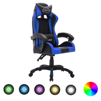 Fotel dla gracza z RGB LED, niebiesko-czarny, sztuczna skóra - vidaXL